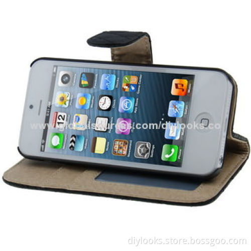 Soft Flip Leather Mobile Phone Cases for iPhone 5/5S with Credit Card Slots and Holder Function